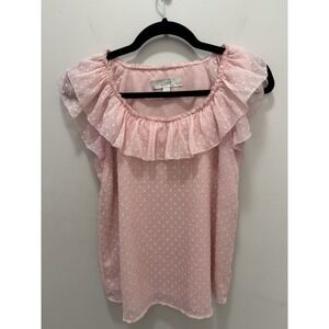 Loft‎ Clip Dot Ruffle Shell Light Pink Tulle Balletcore Top Size Xs Petite